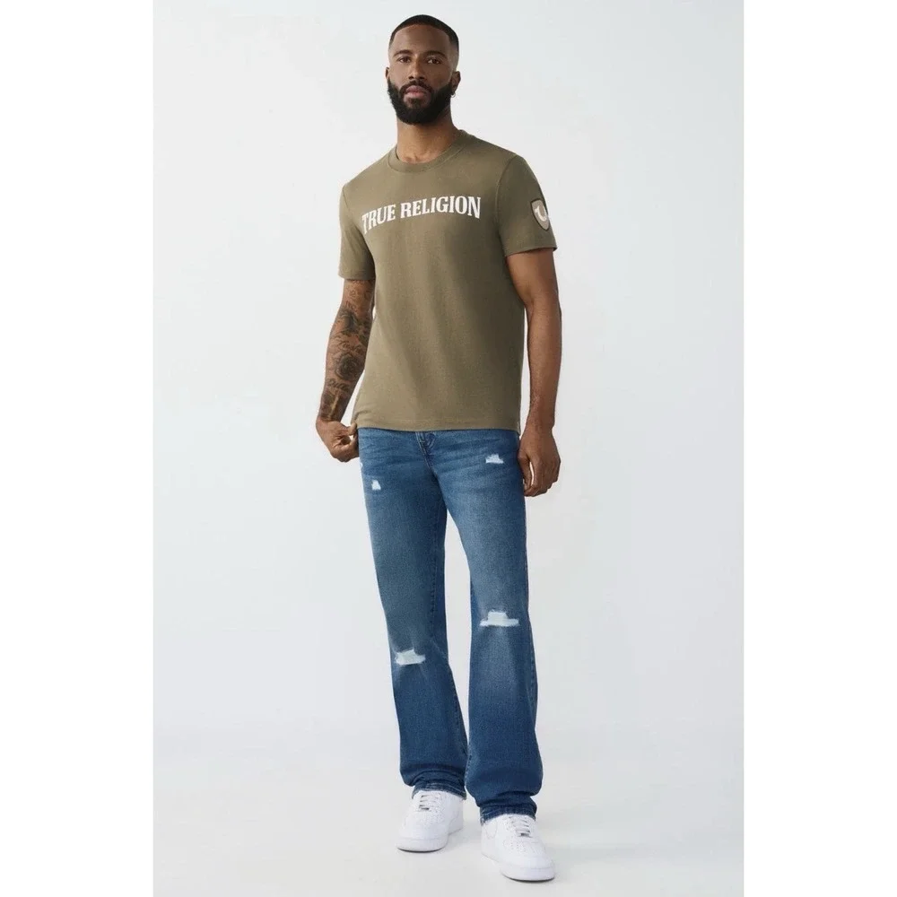 TRUE RELIGION Ricky Rip Repair  Straight Leg Med Blue Comet - 34